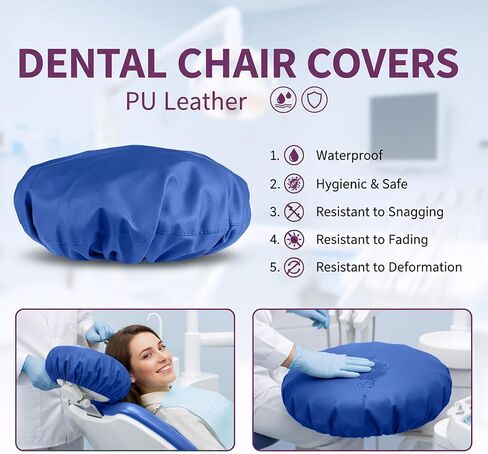 طقم أغطية كراسي الأسنان مكون من 4 قطع - جلد بولي يوريثان بالكامل، حافظة واقية مقاومة للماء ومرنة لمعدات طبيب الأسنان (متوسط ​​الحجم، أزرق داكن) in Kuwait