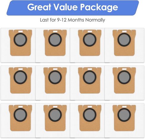 (12 Pack) L20 Ultra Replacement Dust Bags for Dreame X50 Ultra Complete/ X40/ L20 Ultra/ L50 Pro Ultra/ L10s Pro/ L10/ L10s/ L20, Xiaomi X10+/ X20+/ X20 Pro/ X20 Max Robot Vacuum, Vacuum Bags in Kuwait