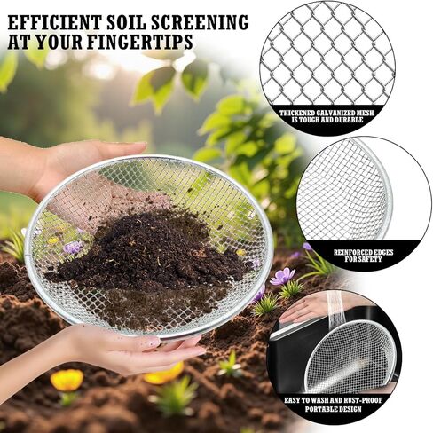 3 Pcs Metal Soil Sifter for 5 Gallon Bucket, 4/6/8 mm Compost Sifter Set, Heavy Duty Soil Sieve for Gardening, Soil Sieve for Dirt Sand Rocks Compost Gravel Sawdust (1/4, 3/8, 1/8 Inch Mesh) in Saudi Arabia