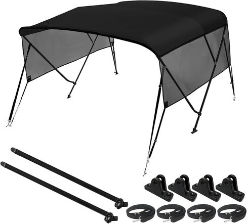 Seamander 1200D Bimini Top، غطاء سحاب سهل التركيب، إطار أسود، مفصل سطح معدني، 4 أشرطة قابلة للتعديل وعمود دعم، جدار جانبي، مظلة قارب مقاومة للماء من الشمس، 3 أقواس سوداء 6'L 91"-96" W in Kuwait