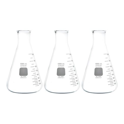 PYREX 1L Narrow Mouth Erlenmeyer Flasks with Heavy Duty Rim, 3/pk in Saudi Arabia