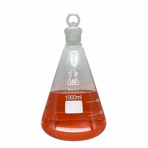 TN LAB 1L Erlenmeyer Flask Borosilicate 3.3 Glass 1000ml with 1L 24/25 Standard Jointed Glass Stopper 1 Liter in Kuwait