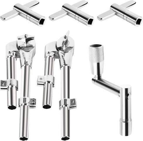 Drum Key & Tom Drum Brackets Set, 3 Standard Square Lug Drum Tuning Keys + 1 Fast Rotary Tuning Key + 2 Adjustable Tom Stand Mount Holder Percussion Clamp, Hardware Parts Drum Accessories Tool in Kuwait