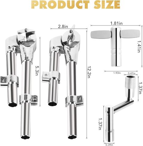 Drum Key & Tom Drum Brackets Set, 3 Standard Square Lug Drum Tuning Keys + 1 Fast Rotary Tuning Key + 2 Adjustable Tom Stand Mount Holder Percussion Clamp, Hardware Parts Drum Accessories Tool in Kuwait
