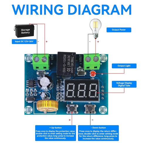 قطعتان من وحدة قطع الجهد المنخفض، وحدة حماية الجهد الرقمي DC 12V-36V، XH-M609 قطع الجهد المنخفض فوق حامي التفريغ لبطارية الليثيوم وبطارية التخزين in Kuwait