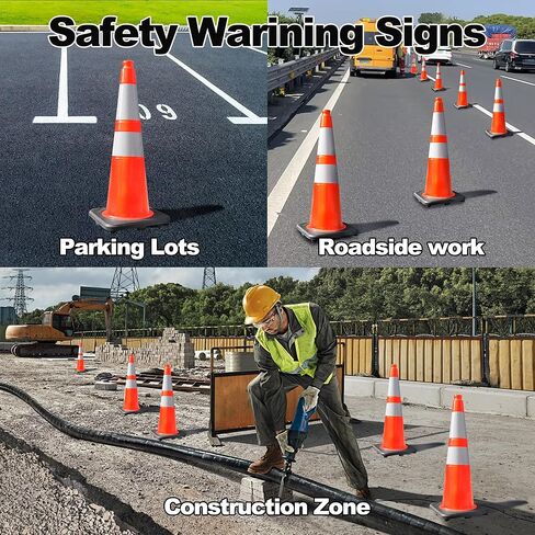 Traffic Cones 28 Inch Orange Cones 8 Pack with Heavy Duty Black Base - Safety Cones with Reflective Collars for Driveway Road Safety, Traffic Control, Parking Lot (28inch, 8 Pack) in Kuwait