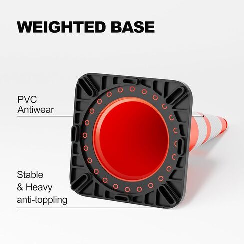 Traffic Cones 28 Inch Orange Cones 8 Pack with Heavy Duty Black Base - Safety Cones with Reflective Collars for Driveway Road Safety, Traffic Control, Parking Lot (28inch, 8 Pack) in Kuwait