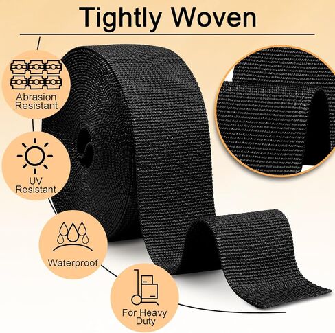 CooBigo 12 Yards Webbing 1" & 1.5" & 2" Polypropylene Webbing Strap 1 Inch 1.5 Inch 2 Inch Wide Webbing Strapping for Bags/Lawn Chair/Pool Solar Cover DIY Crafting in Kuwait