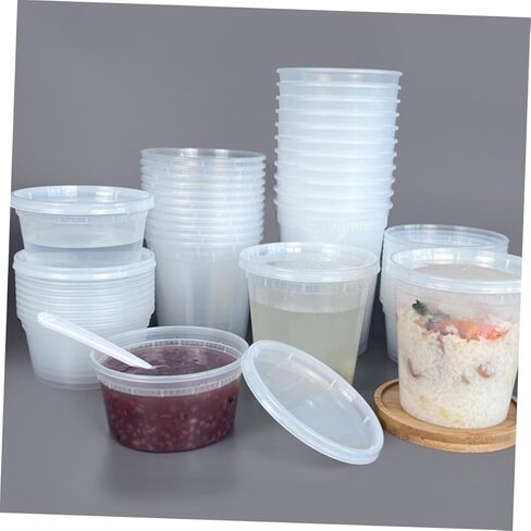 jojofuny 50pcs Disposable Soup Bowls with Lids, 16oz 32oz Portion Cups, High and Low Temperature Resistant Takeout Food Containers for Catering and Meal Prep in Saudi Arabia