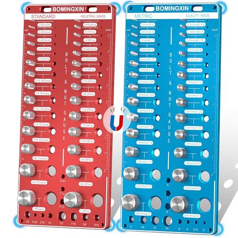 Upgrade Thread Checker, 78 Nut and Bolt Thread Checker with Magnetic Base, 28 Standard & 28 Metric & 22 Drill Bit Gauge, Wall-Mountable Bolt Thread Identifier Gauge for Quick Measurement in Kuwait