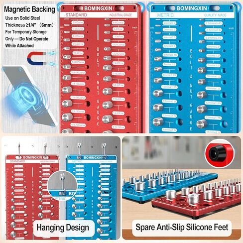Upgrade Thread Checker, 78 Nut and Bolt Thread Checker with Magnetic Base, 28 Standard & 28 Metric & 22 Drill Bit Gauge, Wall-Mountable Bolt Thread Identifier Gauge for Quick Measurement in Kuwait