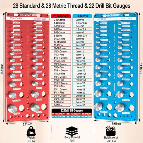Upgrade Thread Checker, 78 Nut and Bolt Thread Checker with Magnetic Base, 28 Standard & 28 Metric & 22 Drill Bit Gauge, Wall-Mountable Bolt Thread Identifier Gauge for Quick Measurement in Kuwait