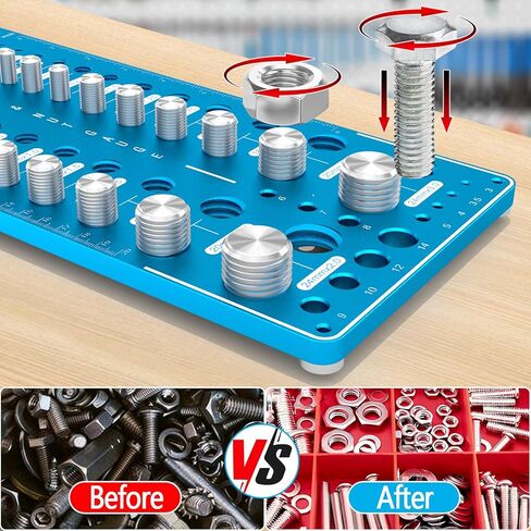 Upgrade Thread Checker, 78 Nut and Bolt Thread Checker with Magnetic Base, 28 Standard & 28 Metric & 22 Drill Bit Gauge, Wall-Mountable Bolt Thread Identifier Gauge for Quick Measurement in Kuwait