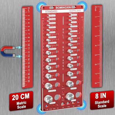 Upgrade Thread Checker, 78 Nut and Bolt Thread Checker with Magnetic Base, 28 Standard & 28 Metric & 22 Drill Bit Gauge, Wall-Mountable Bolt Thread Identifier Gauge for Quick Measurement in Kuwait
