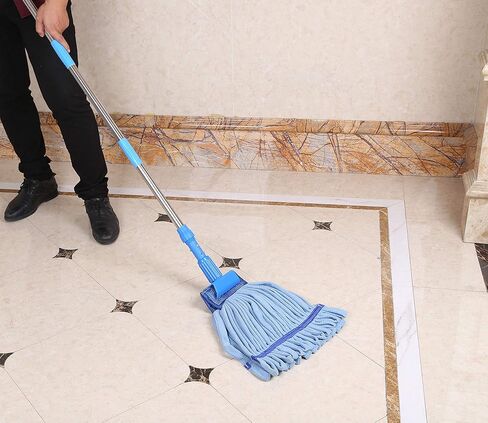 مجموعة أدوات تنظيف الأرضيات الممسحة الرطبة ذات القوة الصناعية | مجموعة ممسحة منزلية كبيرة سعة 24 أونصة مع مقبض تمديد من الفولاذ المقاوم للصدأ (أزرق) in Kuwait