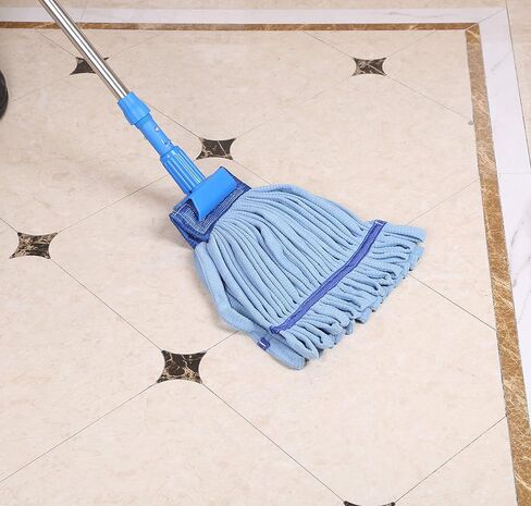 مجموعة أدوات تنظيف الأرضيات الممسحة الرطبة ذات القوة الصناعية | مجموعة ممسحة منزلية كبيرة سعة 24 أونصة مع مقبض تمديد من الفولاذ المقاوم للصدأ (أزرق) in Kuwait