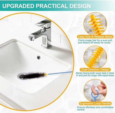 EastLink 50 Inch Extra-Long Drain Snake 3 Pack, Reusable Sink Snake with Easy-Rinse Barbed Tip, Anti-Break Flexible Steel Drain Clog Remover with Nylon Layer, Ideal for Bathroom, Shower and Bathtub in Kuwait