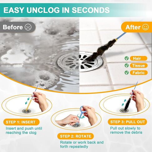 EastLink 50 Inch Extra-Long Drain Snake 3 Pack, Reusable Sink Snake with Easy-Rinse Barbed Tip, Anti-Break Flexible Steel Drain Clog Remover with Nylon Layer, Ideal for Bathroom, Shower and Bathtub in Kuwait