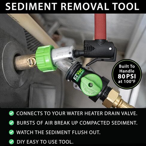 EZVac Sediment Gone™ Water Heater Sediment Removal Tool – Flushes, Cleans & Breaks Up Sediment Clogs in Electric or Gas Water Heaters – Easy DIY Water Heater Cleaning Tool in Saudi Arabia