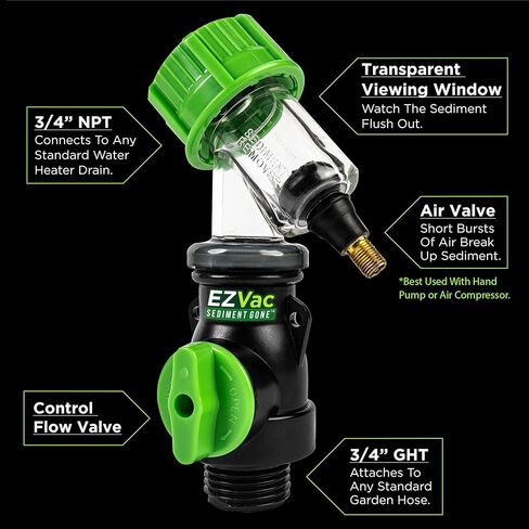 EZVac Sediment Gone™ Water Heater Sediment Removal Tool – Flushes, Cleans & Breaks Up Sediment Clogs in Electric or Gas Water Heaters – Easy DIY Water Heater Cleaning Tool in Saudi Arabia
