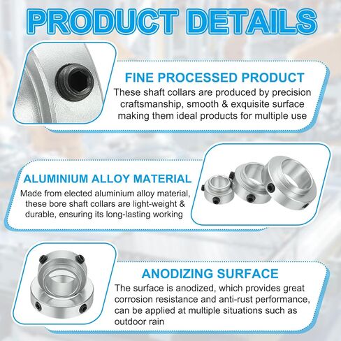 MECCANIXITY 4pcs Aluminium Alloy Shaft Collar, 1/4" ID 9/16" OD 7/16" Thickness Bore Shaft Locking Collars for Gearbox Assemblies, Machine Tools, Industrial Use in Kuwait