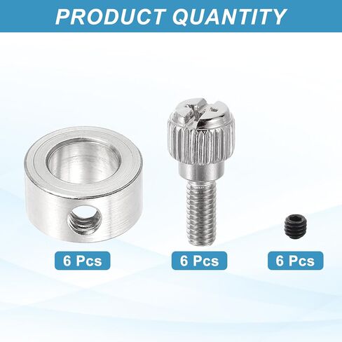 PATIKIL 6pcs Set Screw Collars 8.05mm Bore Shaft Collars, 14mm OD, 7mm Height with 6pcs M4 Hand Screws, Landing Gear Stopper Wheel Collar, Silver in Kuwait
