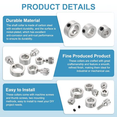 PATIKIL 6pcs Set Screw Collars 8.05mm Bore Shaft Collars, 14mm OD, 7mm Height with 6pcs M4 Hand Screws, Landing Gear Stopper Wheel Collar, Silver in Kuwait