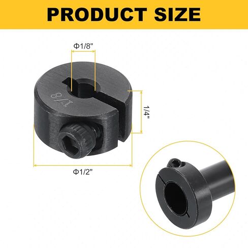 uxcell 2pcs Single Split Shaft Collar 1/8" Bore One-Piece Clamping Collar, 1/2" OD, 1/4" Thickness, Black Oxide Steel Set Screw Lock Collar Clamp in Kuwait