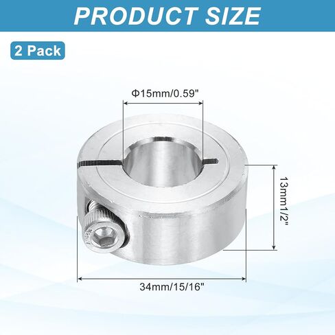 MECCANIXITY 2Pcs Shaft Collar 15mm Bore Single Split 304 Stainless Steel Clamping Shaft Collars for Industrial Automation Conveyor Belt Systems in Kuwait