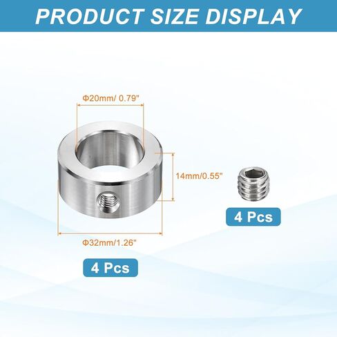 MECCANIXITY 4pcs Stainless Steel Shaft Collar, 20mm(13/16") ID 32mm(1 1/4") OD 14mm(9/16") Thickness Single Hole Bore Shaft Locking Collars for Gearbox Assemblies, Machine Tools in Kuwait