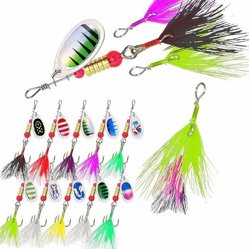 طقم Transform Aboda Transformer Rooster Tail Fishing Lures - 10 PCS Trout Fruits مع 15 ذيول الديك الريش القابلة للتغيير ، طعم Spinner Paits للباس ، سمك السلمون المرقط ، سلمون - المبتدئين المحومين لاستشفاء in Kuwait