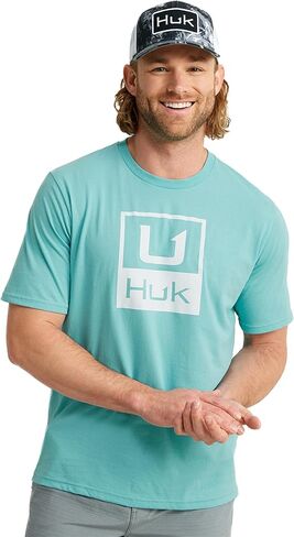 HUK Men's Standard Short Sleeve Performance Tee, Fishing T-Shirt Stacked Logo-Marine Blue in Saudi Arabia