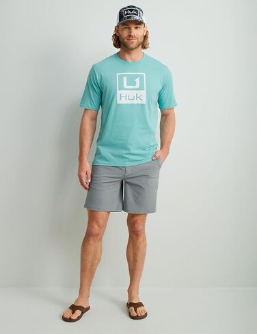 HUK Men's Standard Short Sleeve Performance Tee, Fishing T-Shirt Stacked Logo-Marine Blue in Saudi Arabia