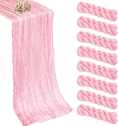 8 Pack Pink Cheesecloth Table Runner 21x120 Inch Boho Gauze Table Runners Rustic Light Pink Table Runner for Wedding Birthday Party Baby Shower Centerpiece Valentine's Day Home Decorations in Saudi Arabia