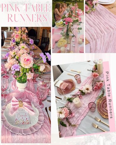 8 Pack Pink Cheesecloth Table Runner 21x120 Inch Boho Gauze Table Runners Rustic Light Pink Table Runner for Wedding Birthday Party Baby Shower Centerpiece Valentine's Day Home Decorations in Saudi Arabia