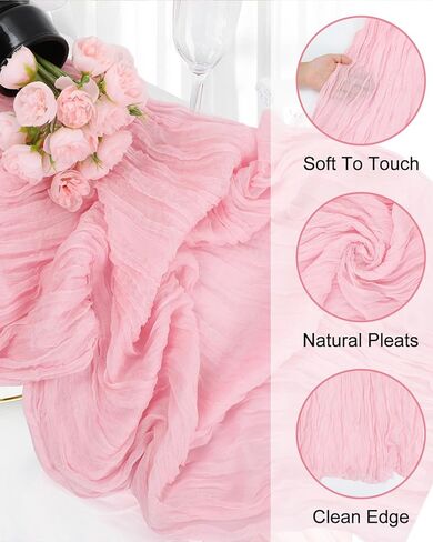 8 Pack Pink Cheesecloth Table Runner 21x120 Inch Boho Gauze Table Runners Rustic Light Pink Table Runner for Wedding Birthday Party Baby Shower Centerpiece Valentine's Day Home Decorations in Saudi Arabia