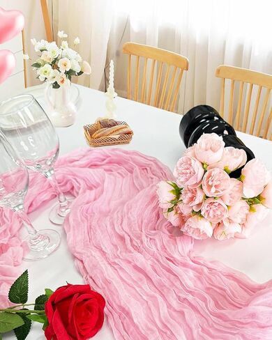 8 Pack Pink Cheesecloth Table Runner 21x120 Inch Boho Gauze Table Runners Rustic Light Pink Table Runner for Wedding Birthday Party Baby Shower Centerpiece Valentine's Day Home Decorations in Saudi Arabia