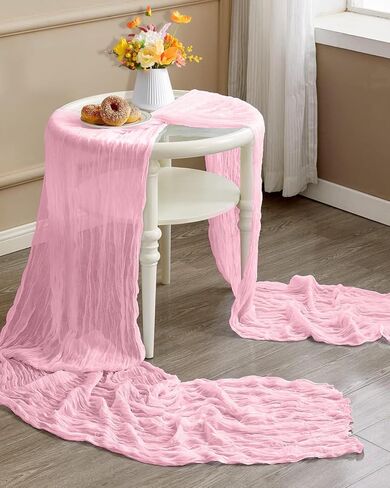 8 Pack Pink Cheesecloth Table Runner 21x120 Inch Boho Gauze Table Runners Rustic Light Pink Table Runner for Wedding Birthday Party Baby Shower Centerpiece Valentine's Day Home Decorations in Saudi Arabia
