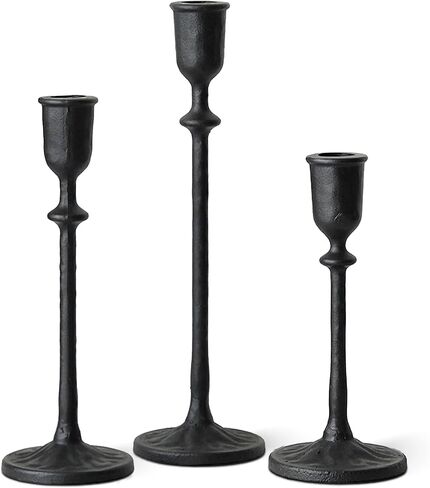 Antique Brass Candlestick Holders Set of 3, Cast Iron Taper Candle Holder for Dining Table Centerpiece, Wedding, Fireplace Mantel Decor, Vintage Tall Candle Stands, Christmas Decorations in Kuwait