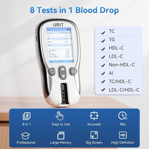 8 in 1 Cholesterol Test Kit with 10 Test Strips for Home Use in Kuwait
