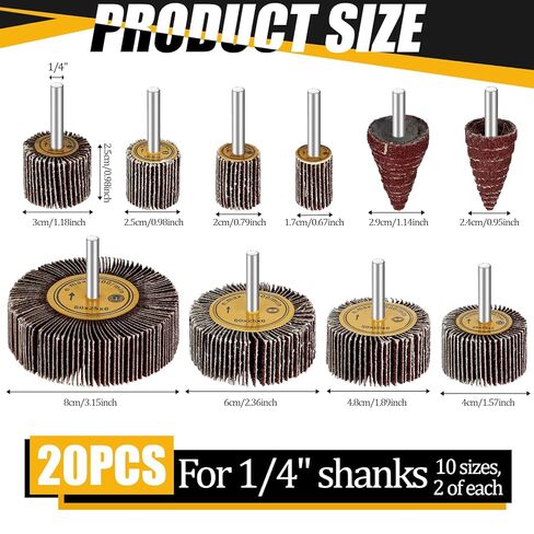 20 Pack Flap Wheel Sander Set 80 Grit Abrasive Sanding Wheel 1/4 Inch Shank Die Grinder Flap Wheels Drill Sanding Attachment for Metal Wood Rust Removal in Saudi Arabia