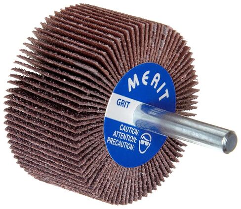 Merit High Performance Mandrel-Mounted Mini Grind-O-Flex Abrasive Flap Wheel, Round Shank, Ceramic Aluminum Oxide, 2" Dia., 1" Face Width, Grit 80, 25000 Max RPM (Pack of 10) in Kuwait