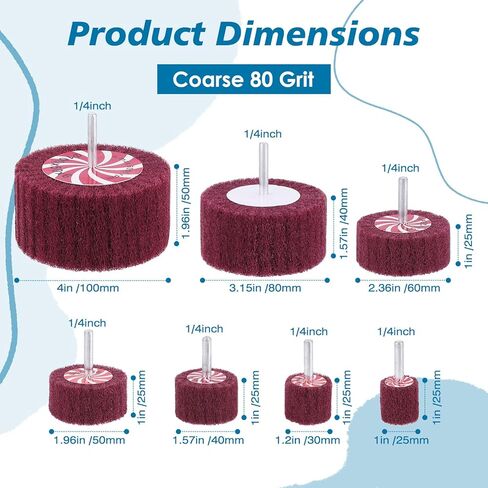 HighFree 14 Pack 7 Sizes Buffing Flap Wheels - 1/4" Shank Abrasive Flap Wheel Sander, 25/30/40/50/60/80/100 Grits Flap Wheel Sander for Drill in Kuwait