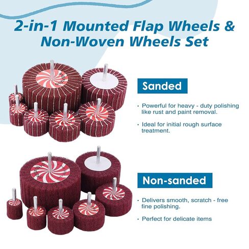 HighFree 14 Pack 7 Sizes Buffing Flap Wheels - 1/4" Shank Abrasive Flap Wheel Sander, 25/30/40/50/60/80/100 Grits Flap Wheel Sander for Drill in Kuwait