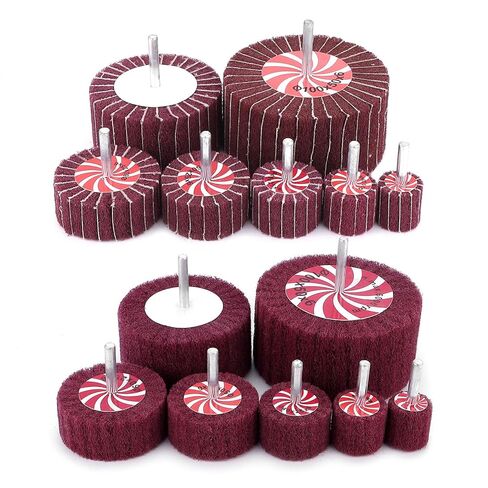 HighFree 14 Pack 7 Sizes Buffing Flap Wheels - 1/4" Shank Abrasive Flap Wheel Sander, 25/30/40/50/60/80/100 Grits Flap Wheel Sander for Drill in Kuwait