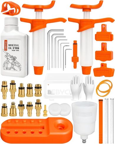 Brake Bleed Kit for Shimano, TEKTRO, TRP Hydraulic Disc Brakes, Bike Brake Bleed Kit with 150ml Mineral Oil, 10 Brass Connectors, Visual Oil Cup & Storage Base in Kuwait