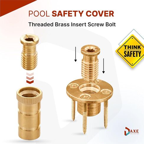 Axe | Universal Pool Safety Cover Threaded Brass Insert Screw Bolt for Anchor | Thread Size of 9/16" and Length of 1-1/8" (10) in Kuwait
