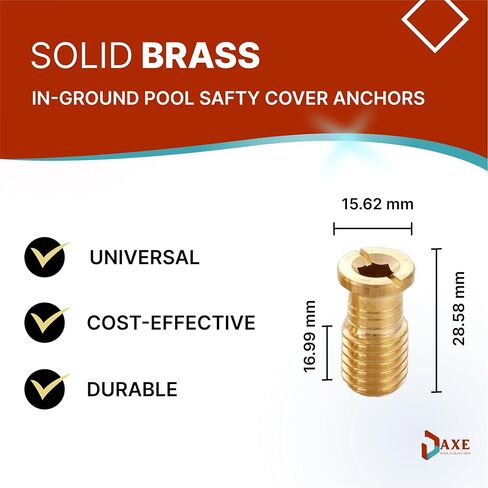 Axe | Universal Pool Safety Cover Threaded Brass Insert Screw Bolt for Anchor | Thread Size of 9/16" and Length of 1-1/8" (10) in Kuwait