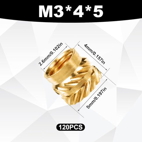 120 قطعة من المكسرات النحاسية ذات الطباعة ثلاثية الأبعاد، M3x4x5mm مجموعة الحرارة الملولبة إدراج صواميل نحاسية مخرشة صامولة تضمين الحرارة لأجزاء الطباعة ثلاثية الأبعاد Loptop غلاف بلاستيكي للسيارات in Saudi Arabia