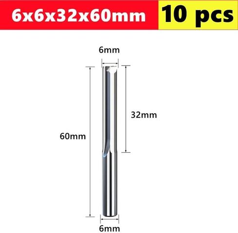 10pcs ﻿Solid Carbide Straight End Milling Cutter 6mm Shank 2 Flute Slot CNC Machine Router Bit(6x6x32x60mm) in Saudi Arabia